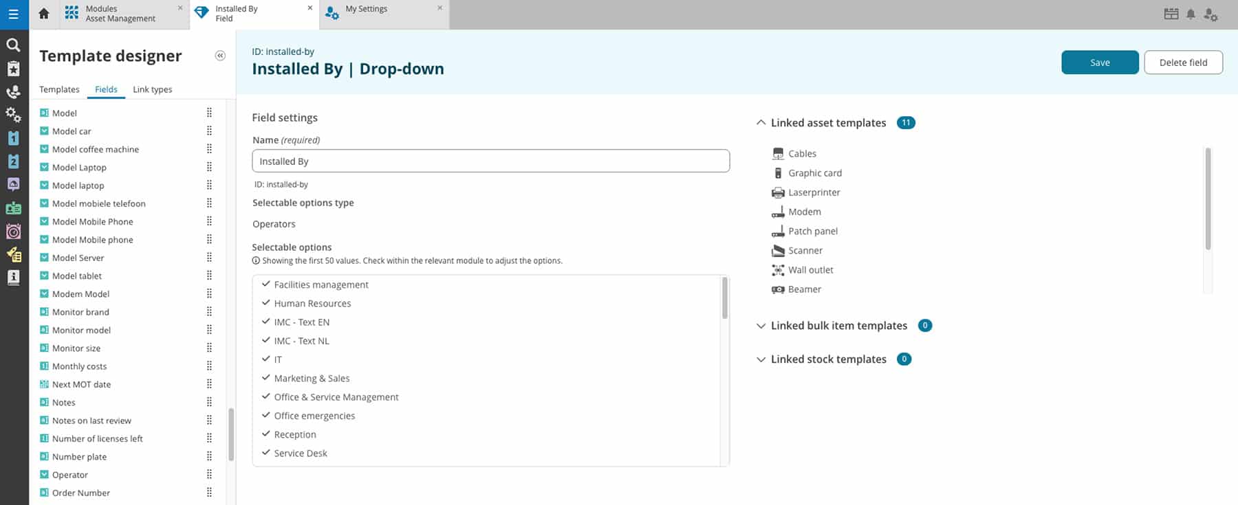 'Installed by' field in Field manager of Asset Management